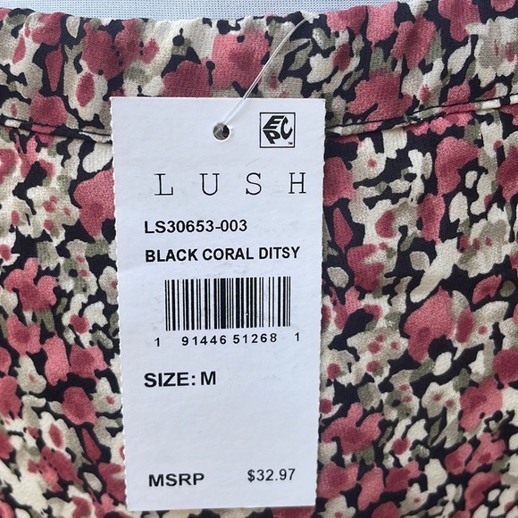 NWT- Lush Black Coral Ditsy Midi Skirt ~ Hi-Lo Hem ~ Front Slit Size M - Picture 12 of 13